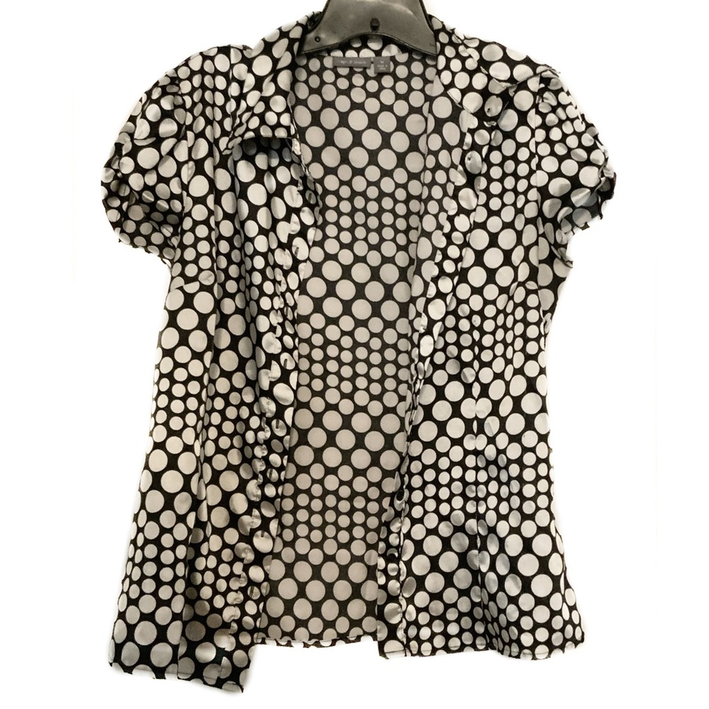 Apt 9 Stretch Size M Polka Dot Silky Blouse Black & White Button Up